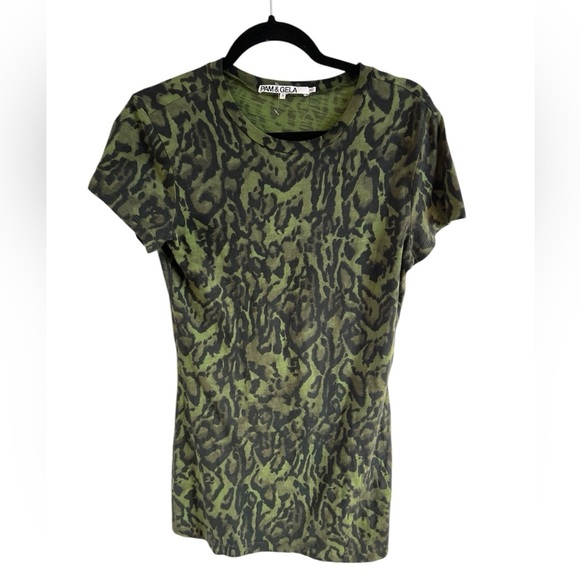 Pam & Gela Green Leopard Print Top, size small - Picture 1 of 4